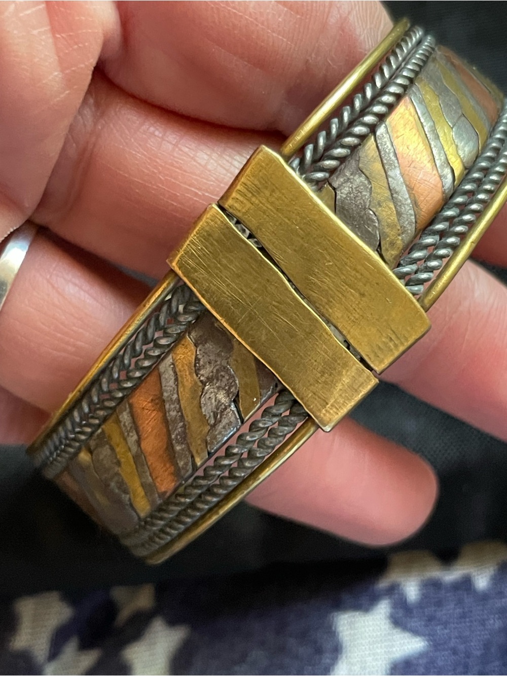 Mexican Mixed Metal Copper Brass Pewter Braided Cuff - Men’s/Women’s